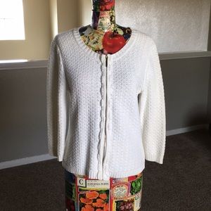 White knit zip up sweater